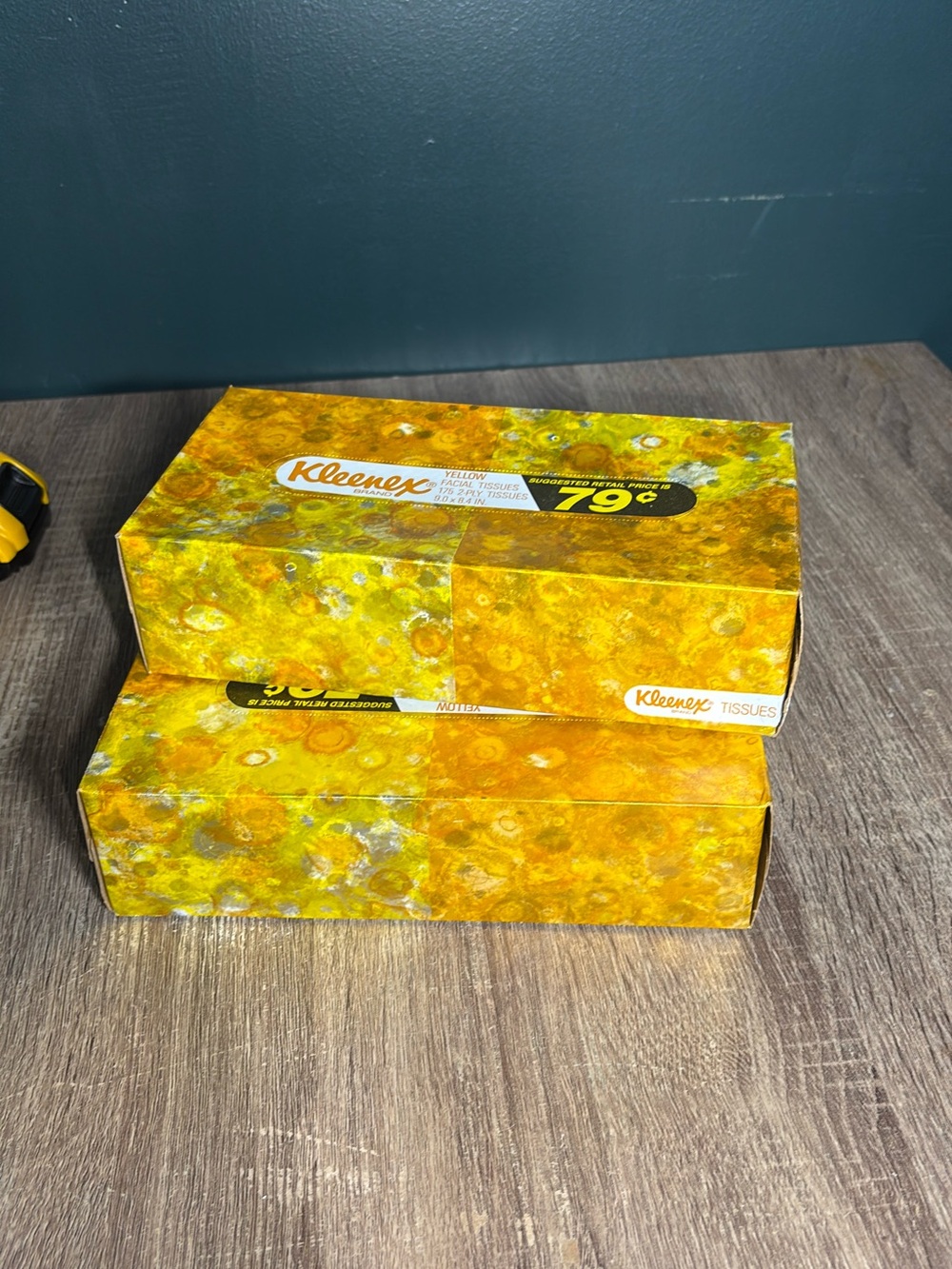 3 Vtg Yellow Kleenex Tissue Blue Box 175 2-Ply Tissues Shiny Foil Look Box